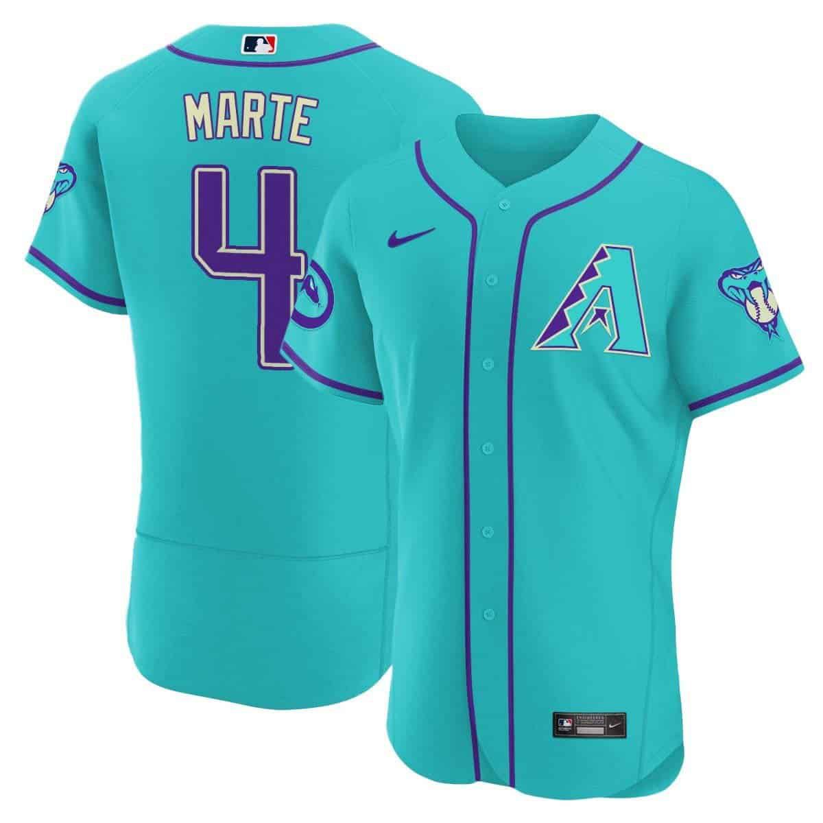 Men Arizona Diamondback #4 Marte Light Blue Nike 2024 Teal Purple MLB Jersey style 3->arizona diamondback->MLB Jersey